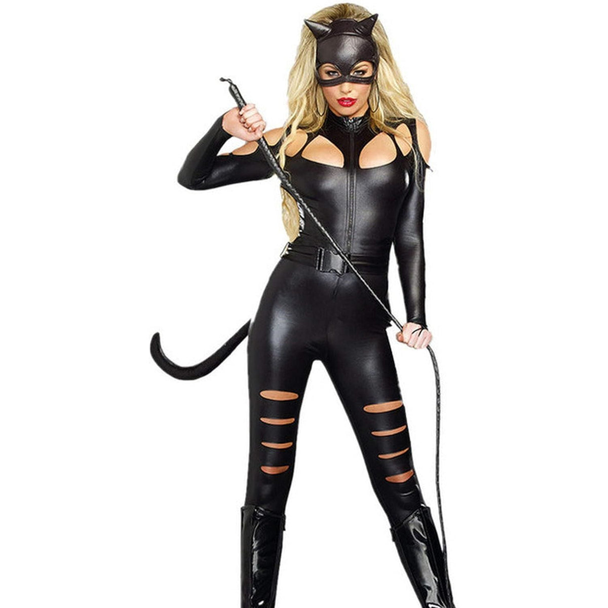 Catwoman Costume Women Size M – Black Catsuit with Mask, Tail & Belt
