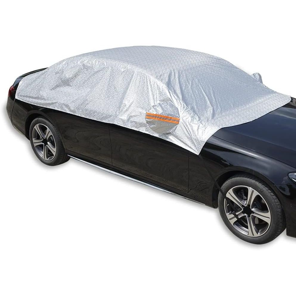 Waterproof Half Car Cover, UV & Windproof, Universal Fit for Sedan, 185''