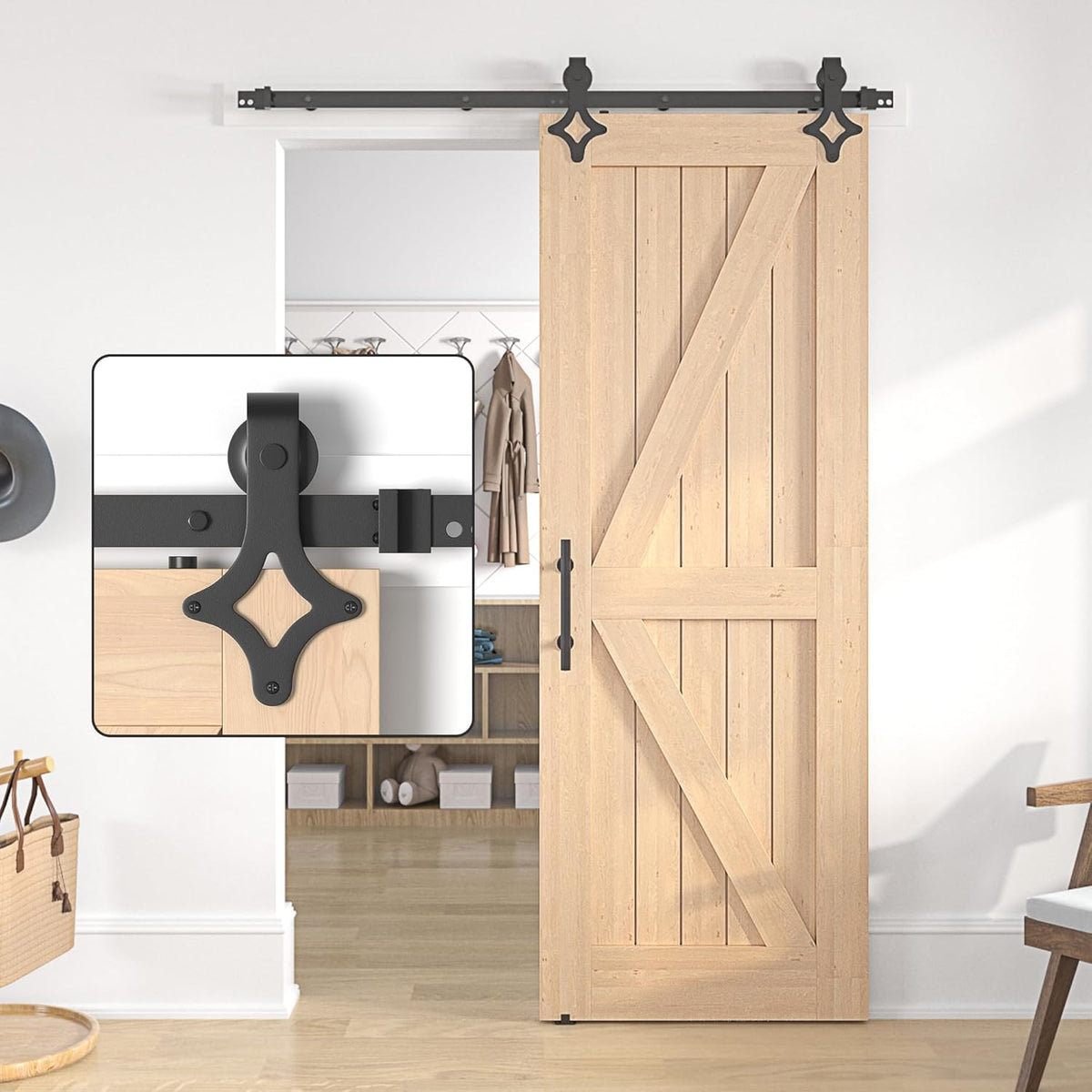 Sliding Barn Door Kit 6.6FT Heavy Duty Steel Track Black Rhombic SANKEYTEW