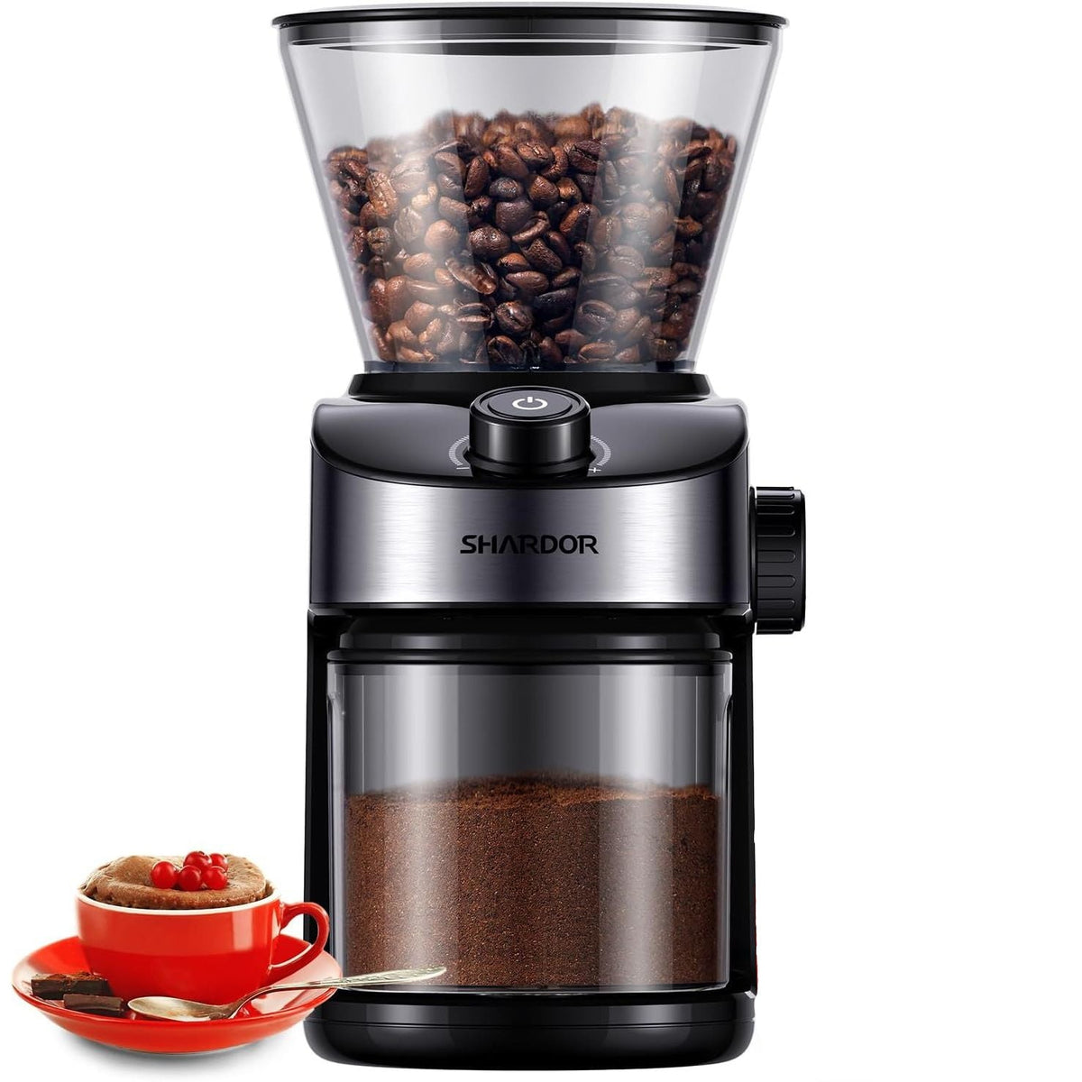 Shardor Coffee Grinder Burr Electric 25 Grind Settings with Digital Timer Black