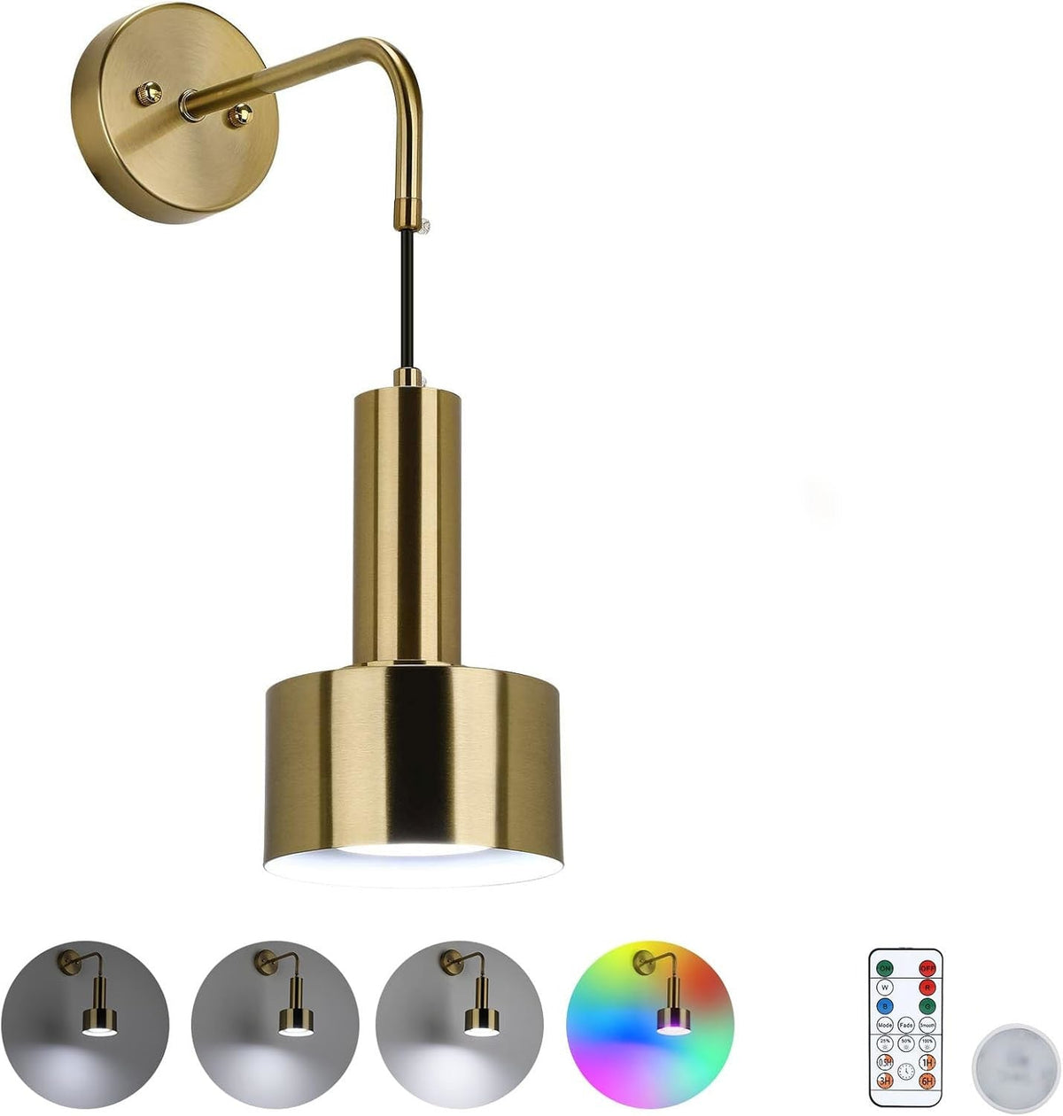 Lightsjoy RGB Wall Light, Rechargeable, USB, Remote, 18 Colors – Gold 1pc