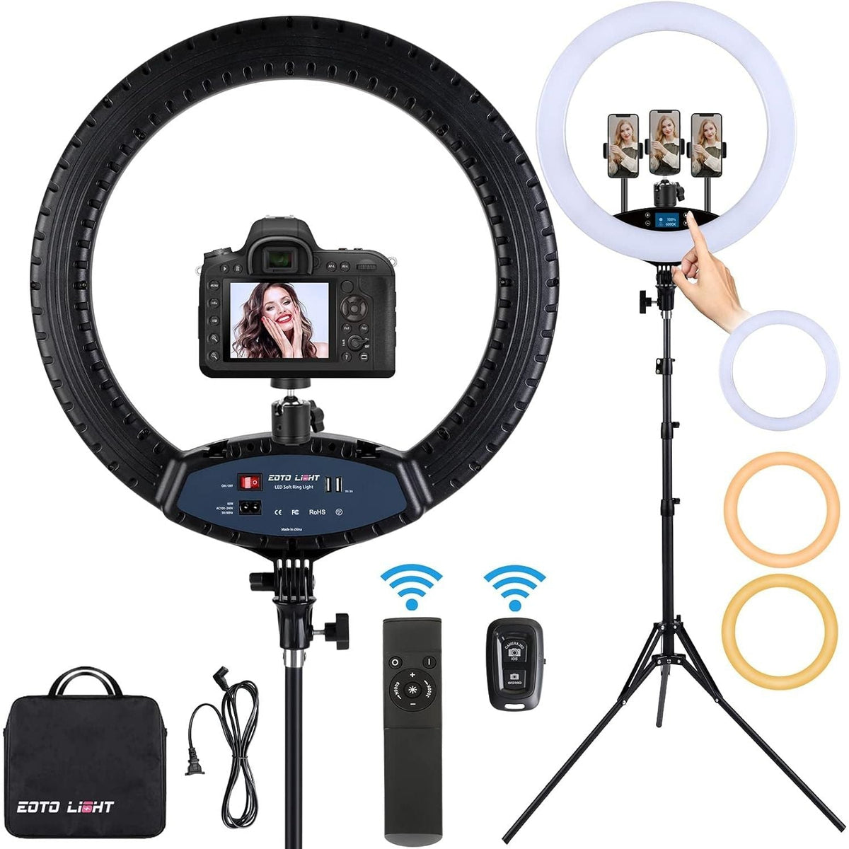 EOTO 19'' LED Ring Light with Tripod LCD Touch Dimmable for Makeup, Vlogs CRI>97
