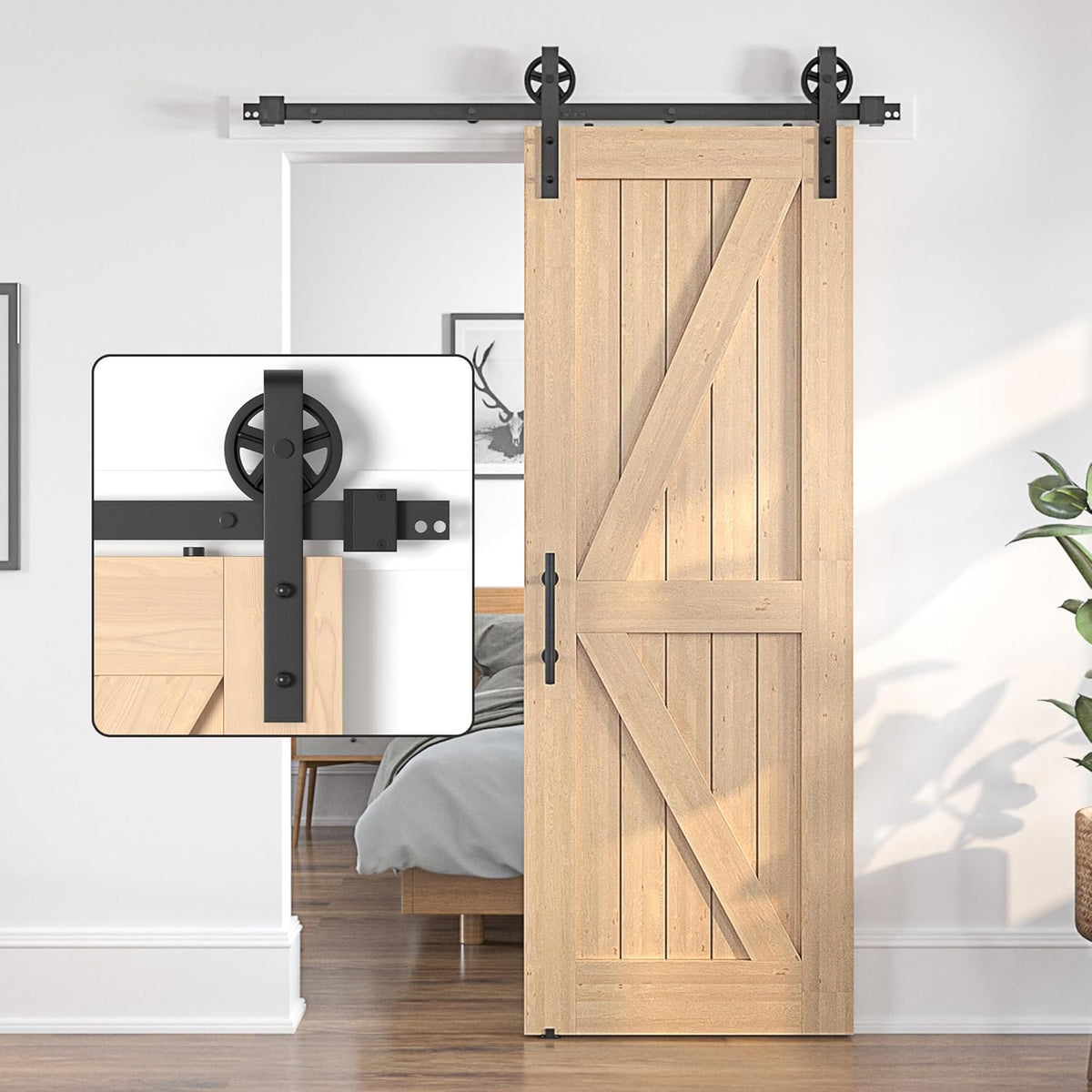 Sliding Barn Door Kit 8FT Heavy Duty Black Steel Top Loading Track SANKEYTEW