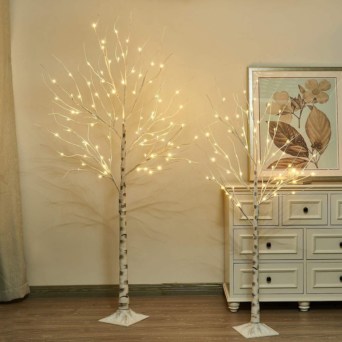 EAMBRITE White Christmas Twig Trees Set 6FT, 5FT - Warm White LEDs, Timer
