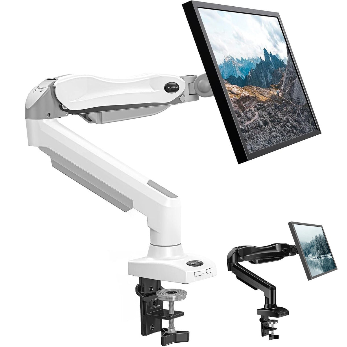 Single Monitor Arm 13 to 32 Inch Adjustable White Desk Mount VESA HUANUO