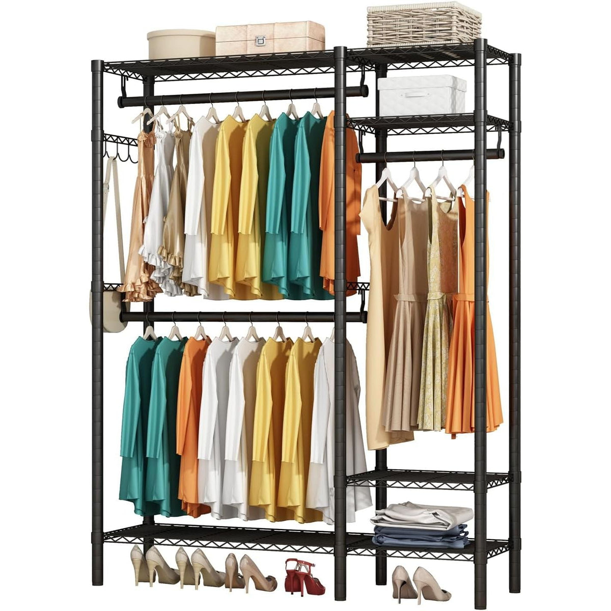Clothes Rack Heavy Duty 3 Rods 4 Shelves Adjustable Metal Organizer KZOBYD
