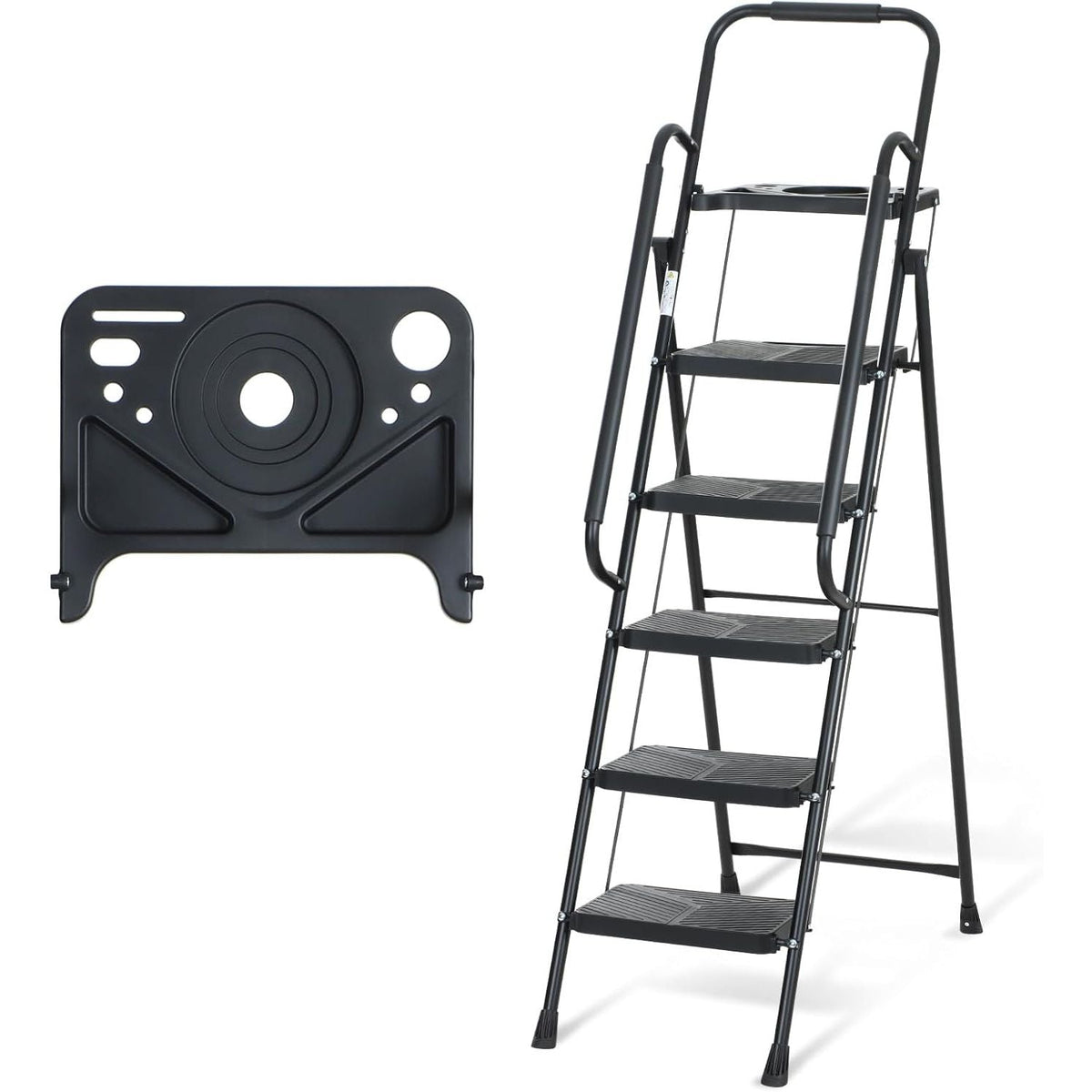 EPROSMIN 5-Step Ladder with Handrails – Folding Step Stool with Tool Tray