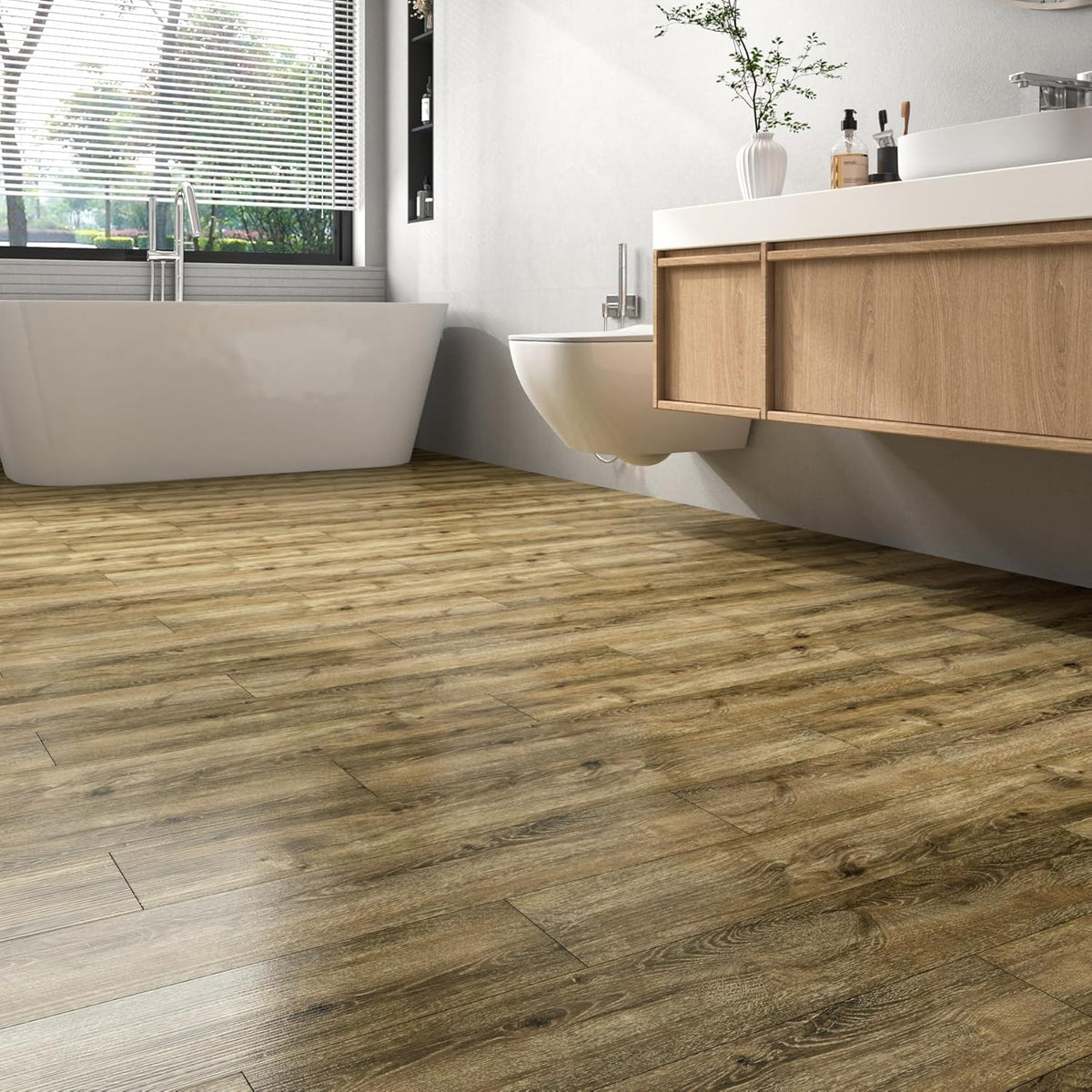 Peel and Stick Floor Tiles Wood Effect Vinyl 90x15cm 35 Pcs FunStick