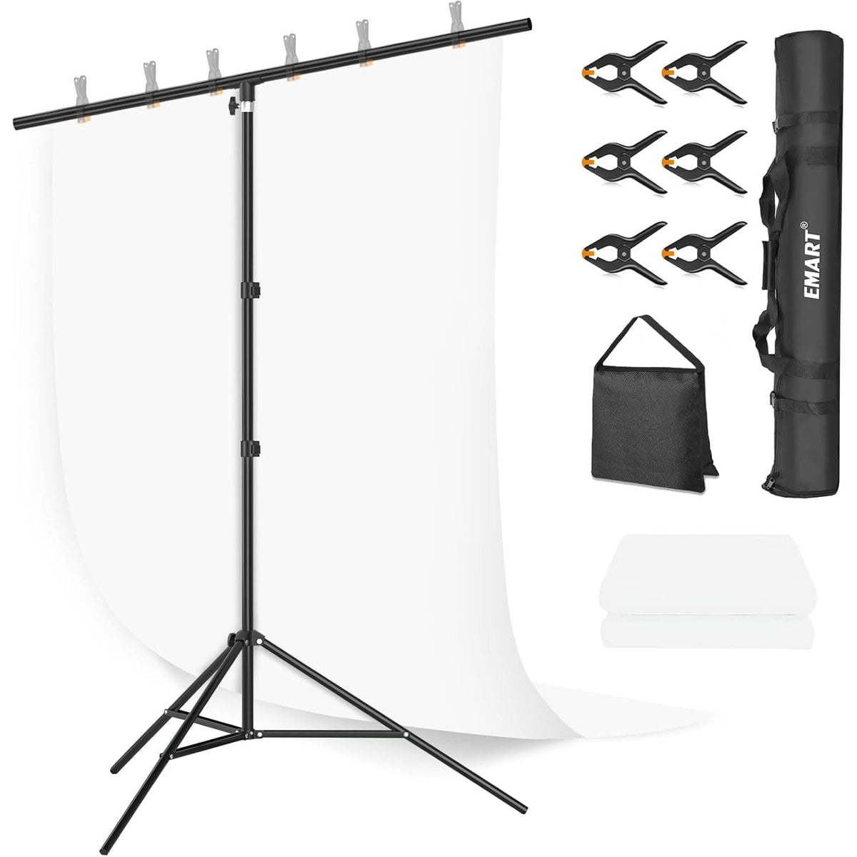 White Backdrop 1.5x2m with Adjustable 2x2m Frame Stand Kit for Studio EMART