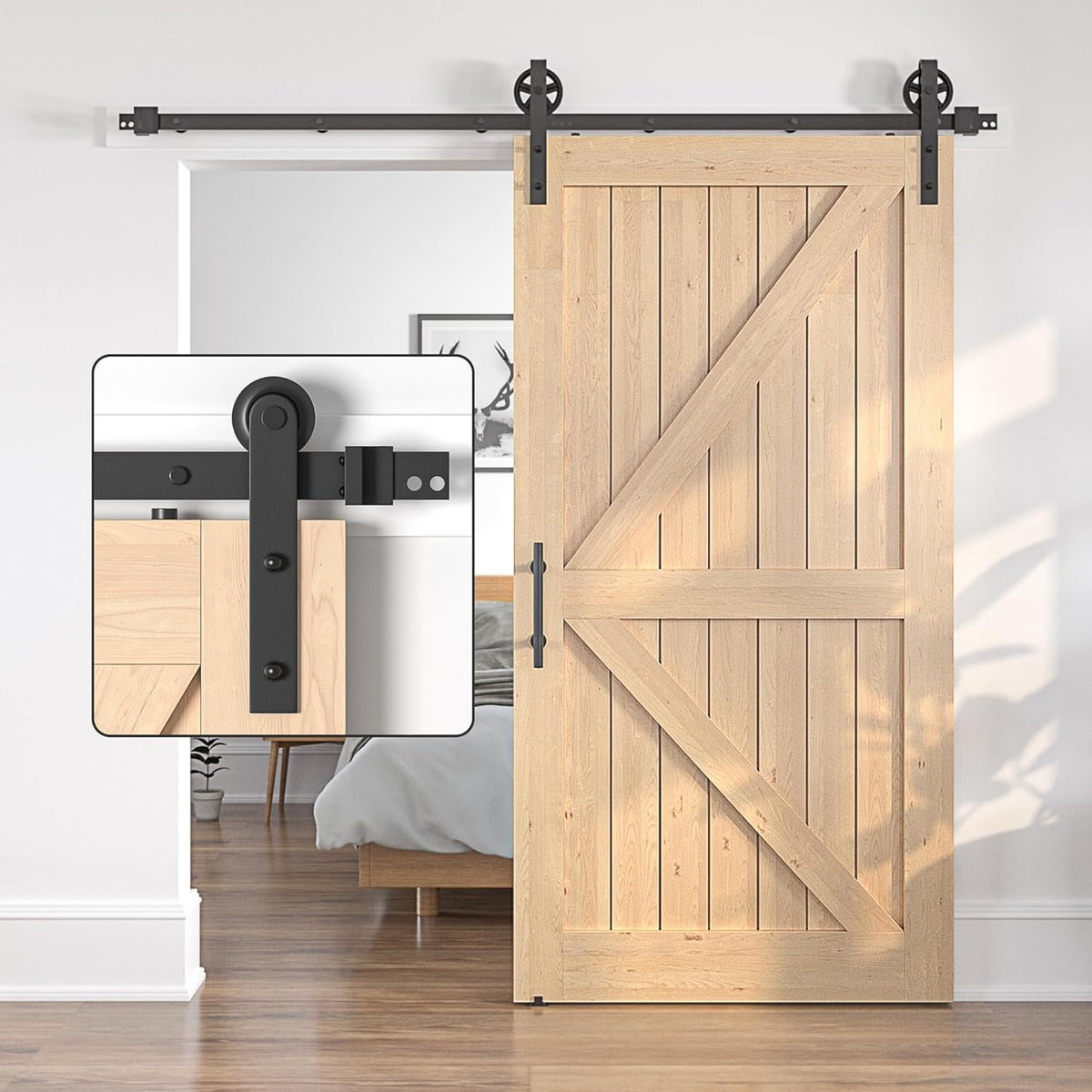 Sliding Barn Door Kit 7.5FT Heavy Duty Large Wheel Black Track SANKEYTEW