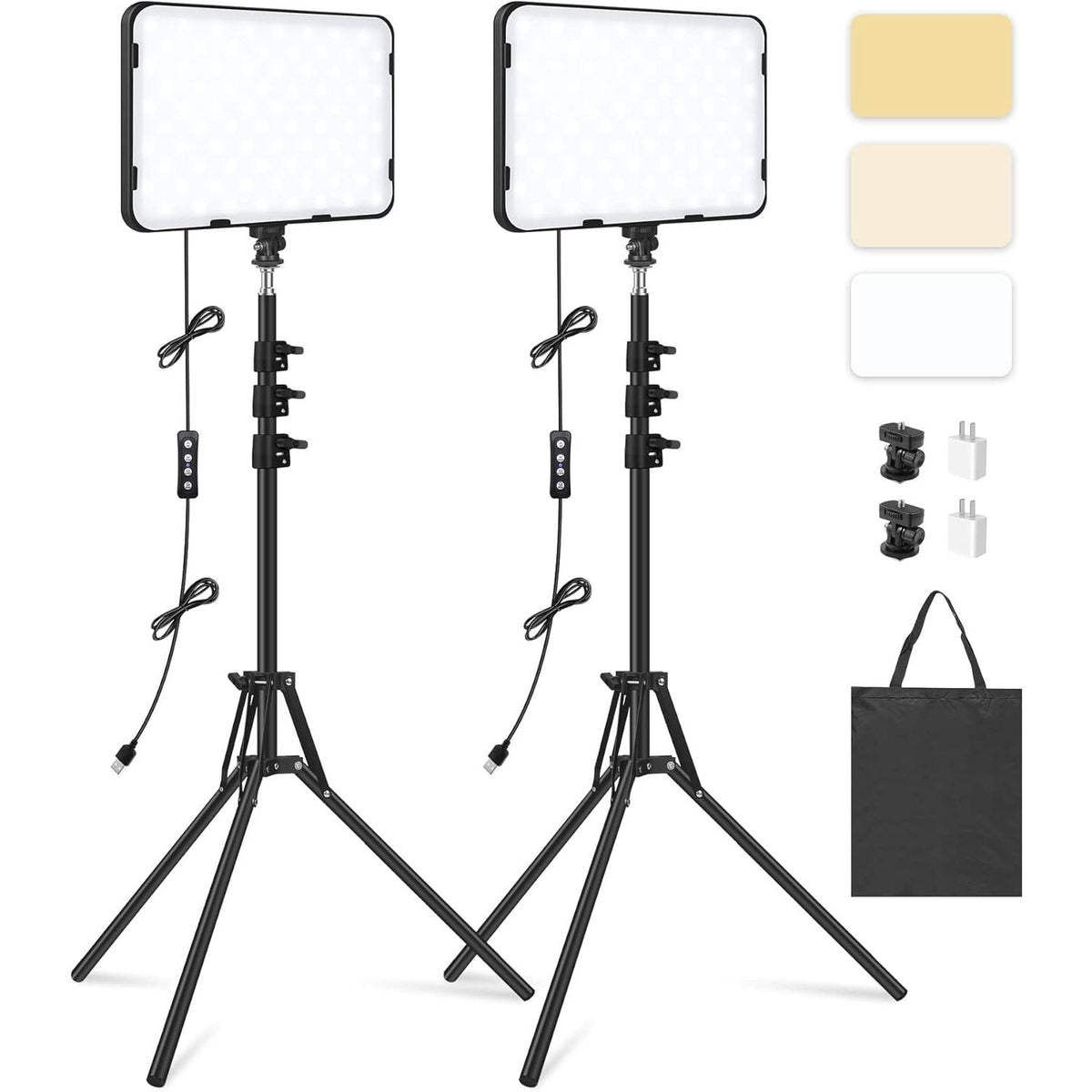 Video Lights 2-Pack LED with 63" Tripods Dimmable USB Studio Kit Obeamiu