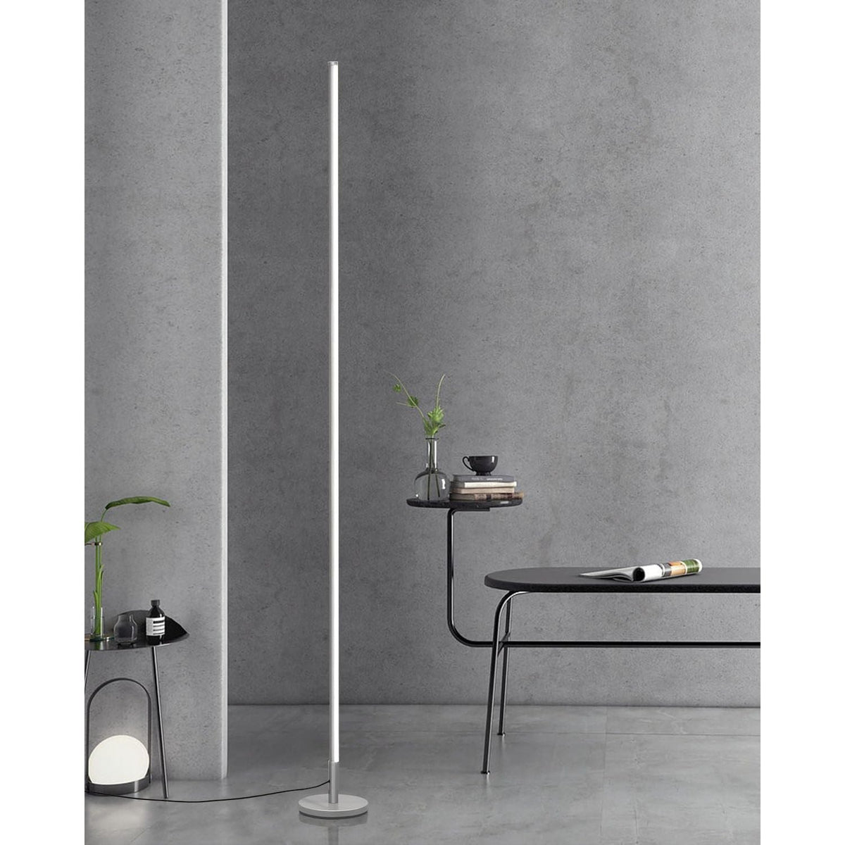 TACAHE Silver Corner Floor Lamp – Dimmable LED Mood Light with Remote, 57"