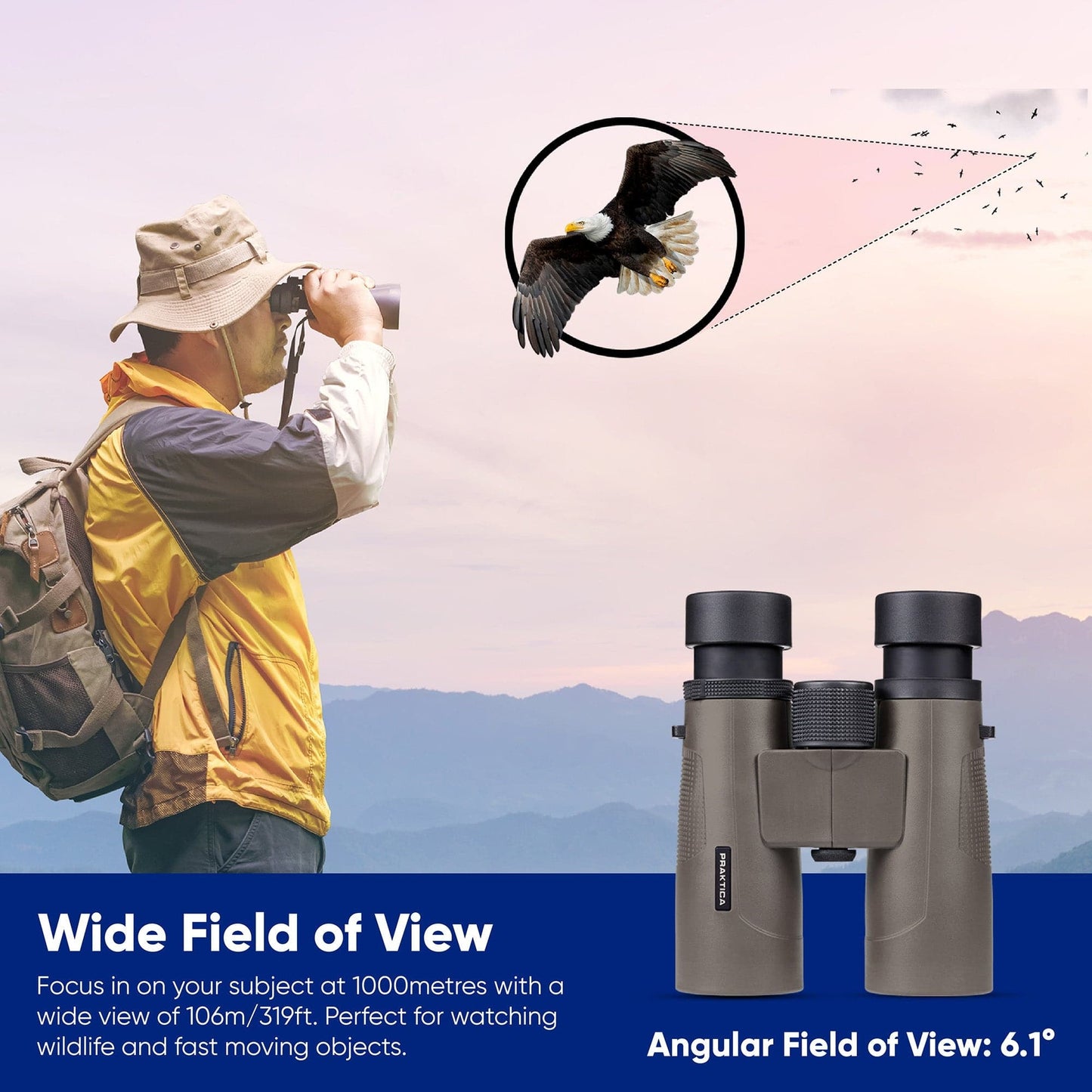 PRAKTICA Pioneer R 10x42mm Binoculars - Brown