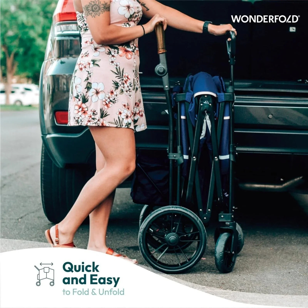 Wonderfold X4R Push and Pull Quad Stroller Wagon - Black