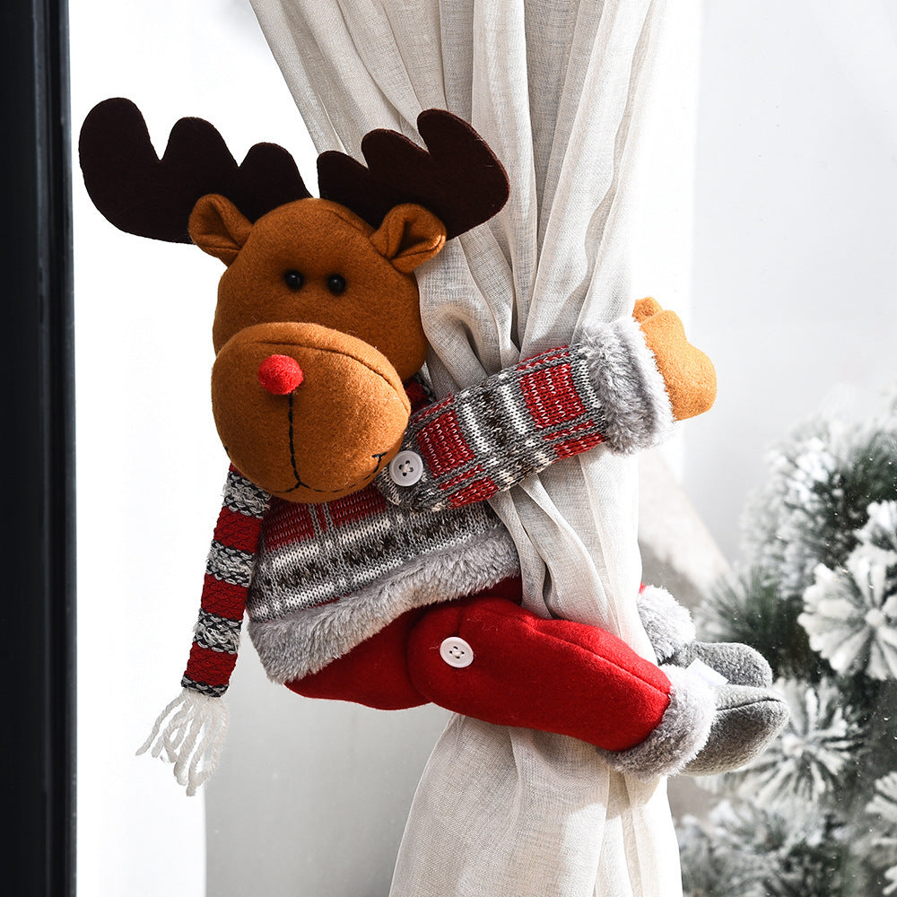Christmas Curtain Decorative Button Cartoon Doll