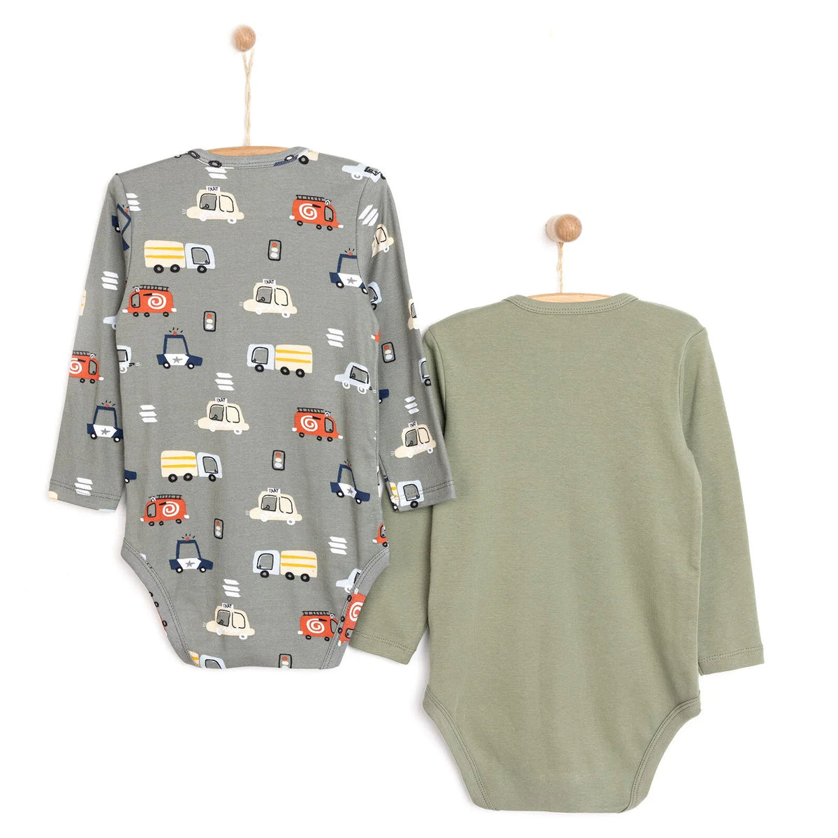HelloBaby Baby Boy Long Sleeve Bodysuit 2pcs - Khaki
