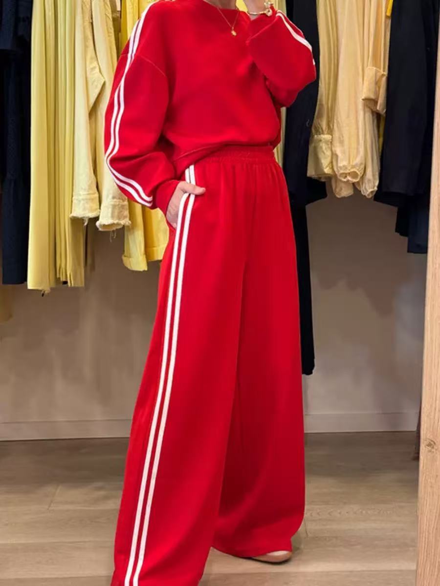 All-match Side Striped Casual Suit Pocket Two-piece Set