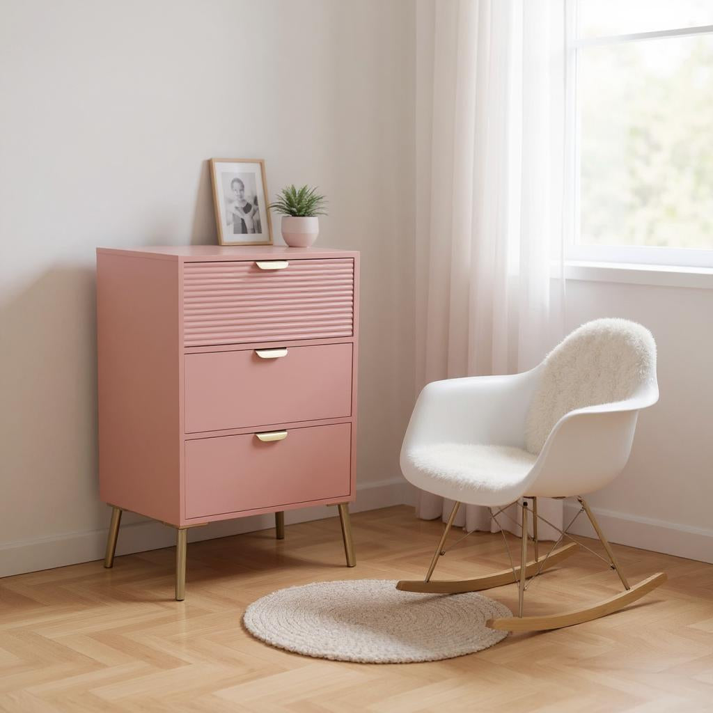 75CM PINK WOODEN 3 DRAWER CHEST OF DRAWER