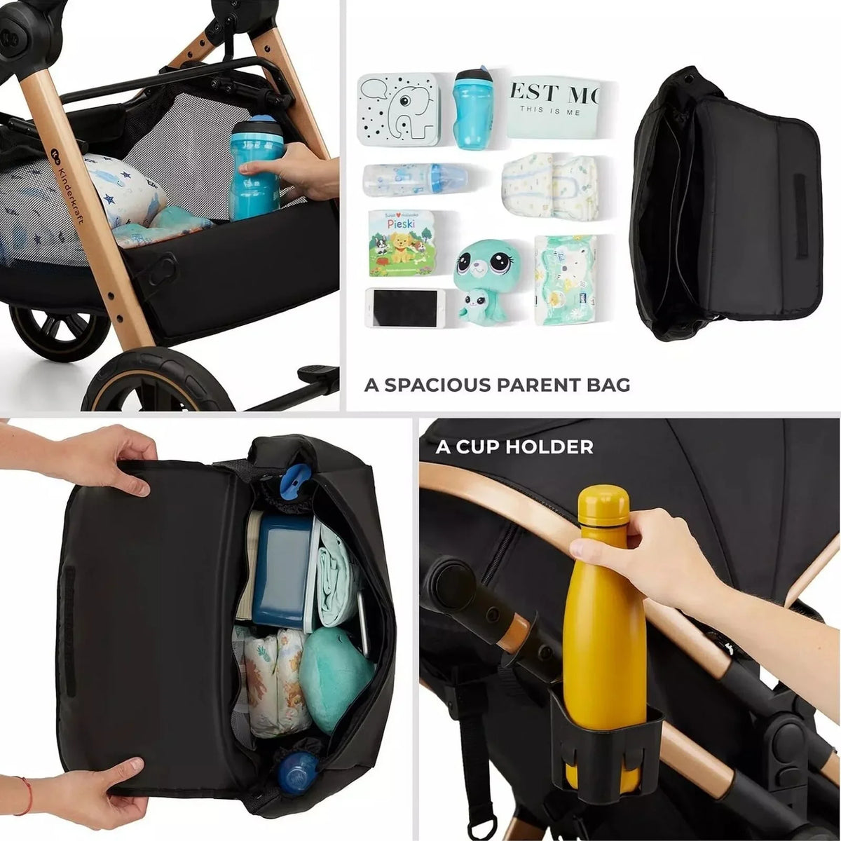 Kinderkraft Esme Pro 3-in-1 Travel System with Mink Pro Car Seat - Sand Beige