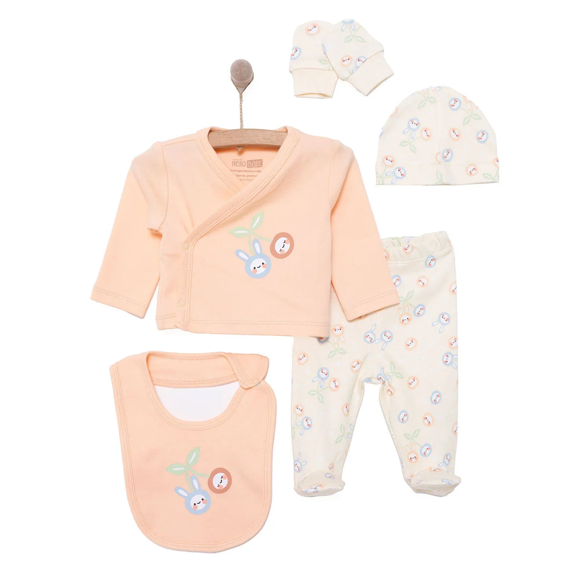 HelloBaby 5 Piece Cherry Print Envelope Neck Baby Hospital Bag Set (Newborn)