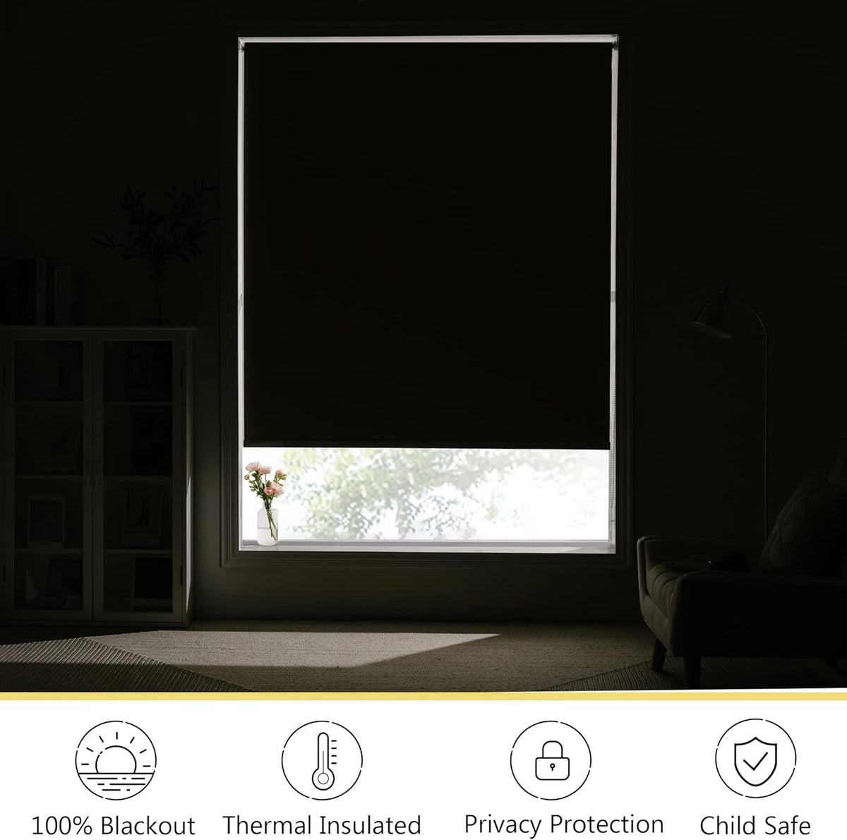 Blackout Thermal Roller Blind 42x91 Inch UV Protection Beige