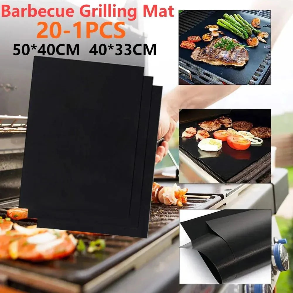 1–20Pcs Non-Stick BBQ Grill Mat – Reusable Heat-Resistant Outdoor Baking Sheet Pad for Barbecue, 40x50cm & 33x40cm