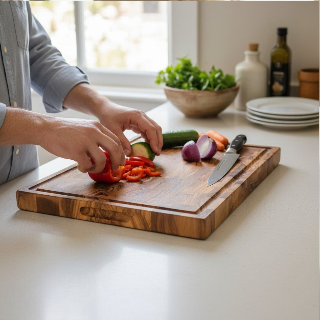 End Grain Olive Wood Cutting Board with Juice Groove