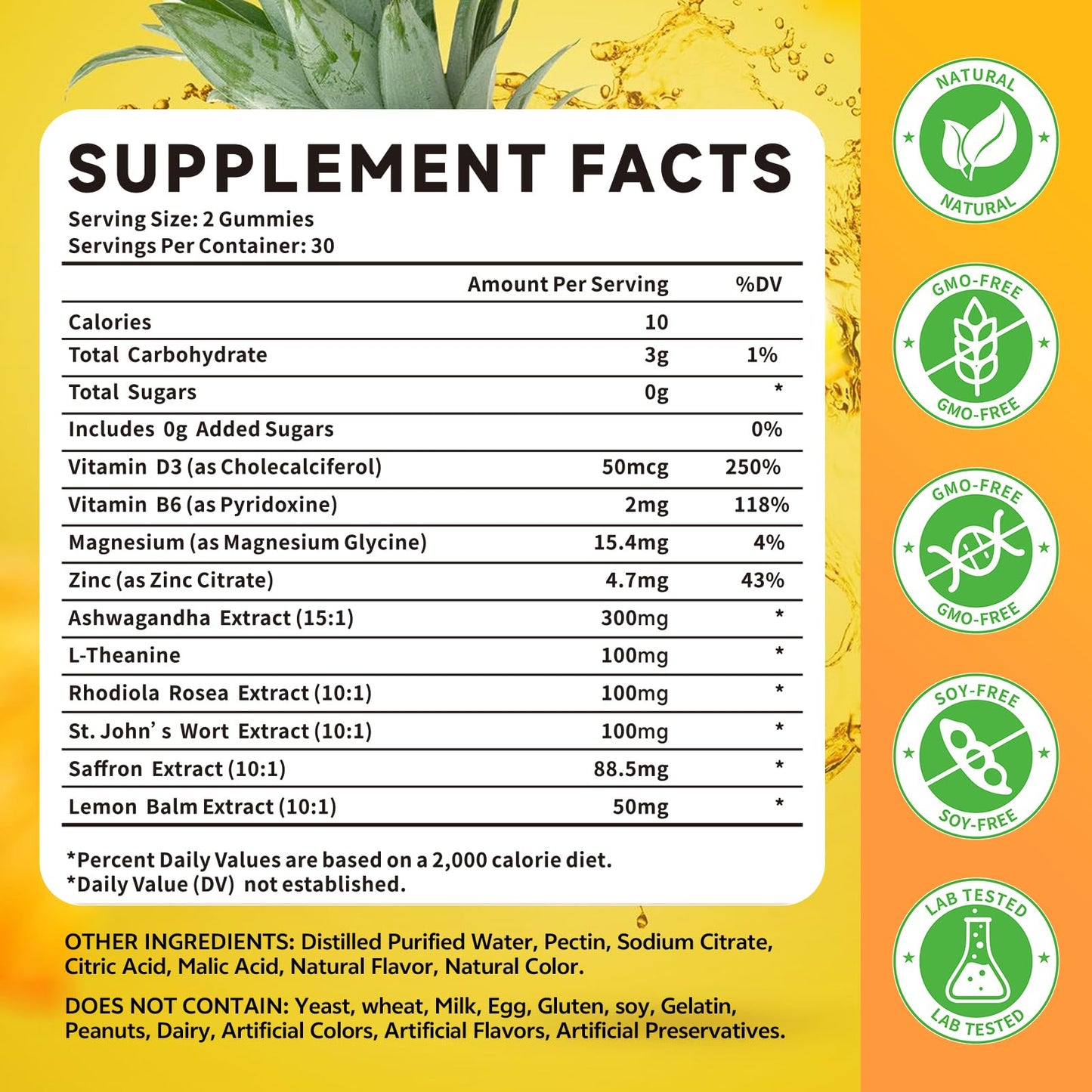 10-IN-1 Saffron Gummies – Sugar Free Mood & Focus Support (Pineapple, 120 Count)