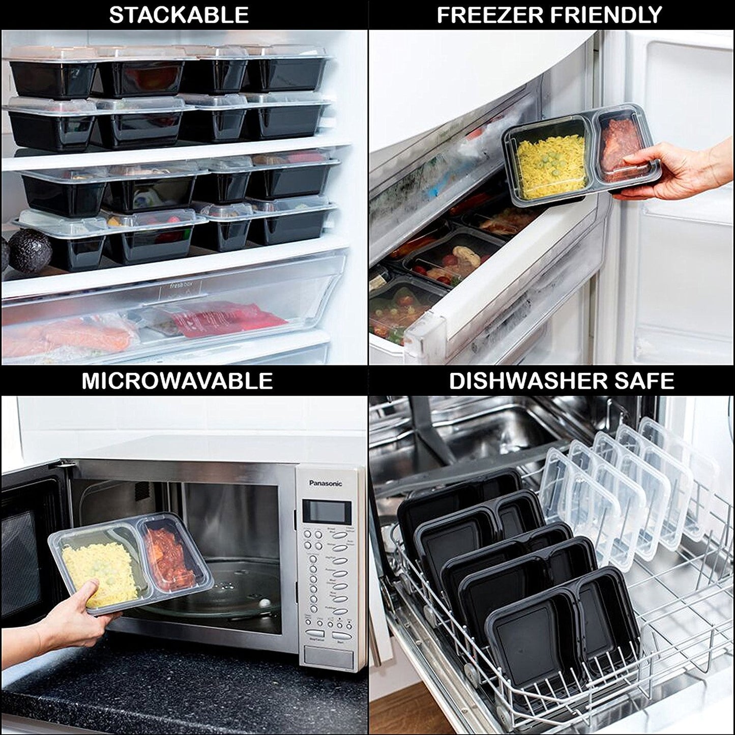 2-Compartment Reusable Containers with Airtight Lids - 887ml