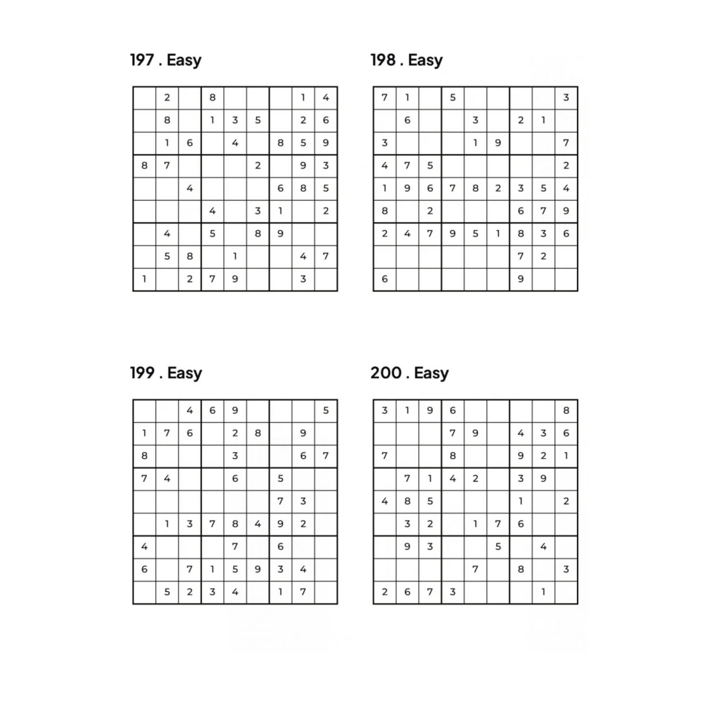 1000 Sudoku Puzzles - 5 DIFFICULTY LEVELS - 4 Per Page - Large Print - Solutions Included