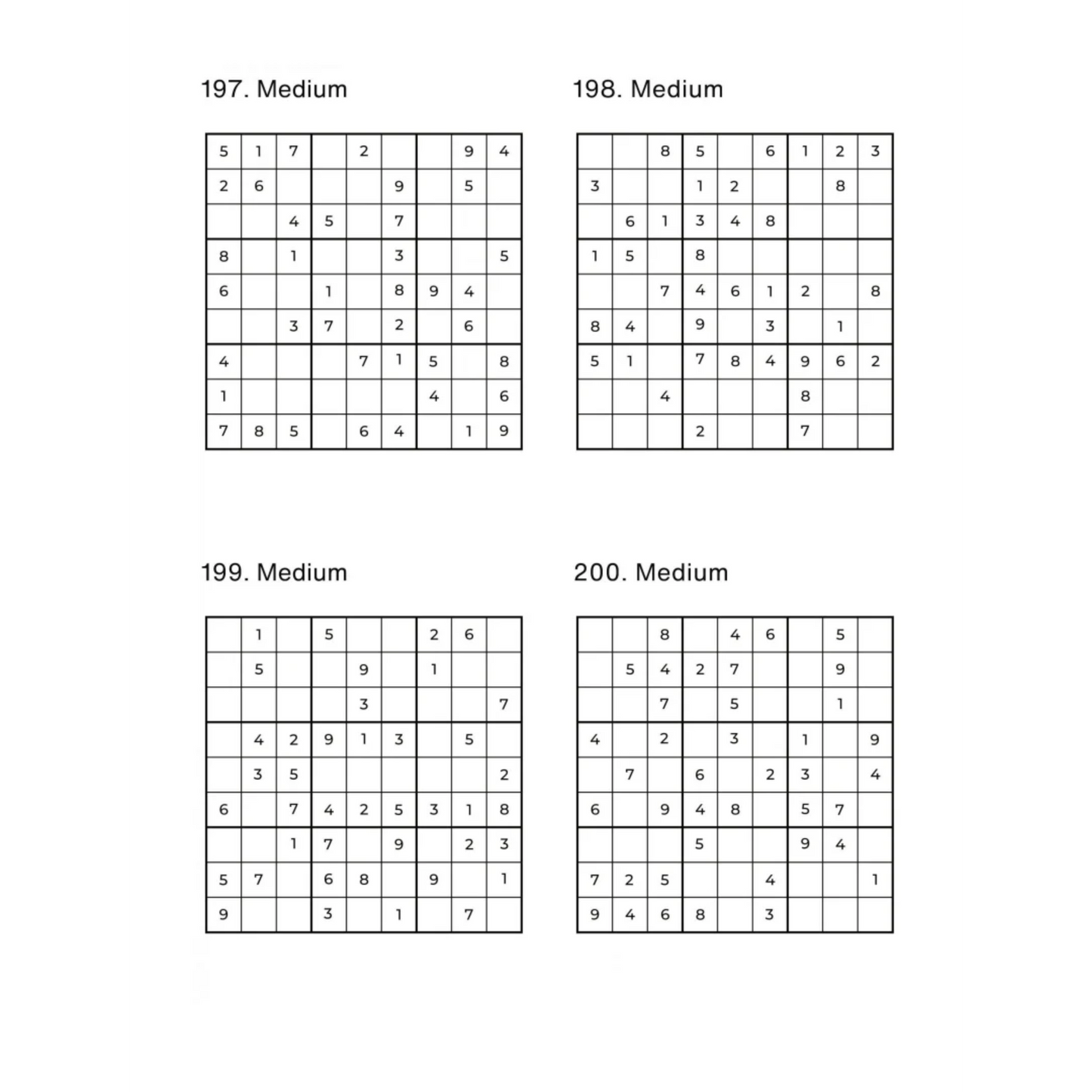 1000 Sudoku Puzzles - 5 DIFFICULTY LEVELS - 4 Per Page - Large Print - Solutions Included