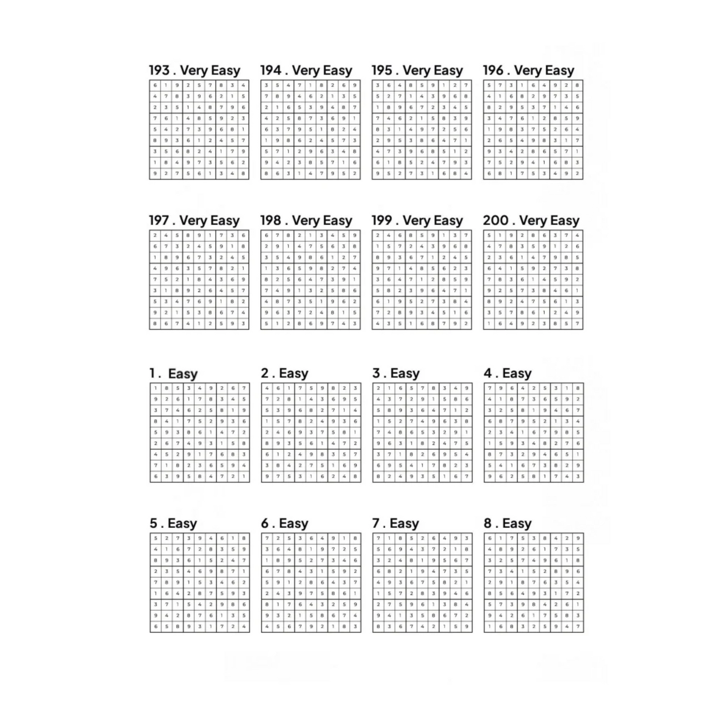 1000 Sudoku Puzzles - 5 DIFFICULTY LEVELS - 4 Per Page - Large Print - Solutions Included