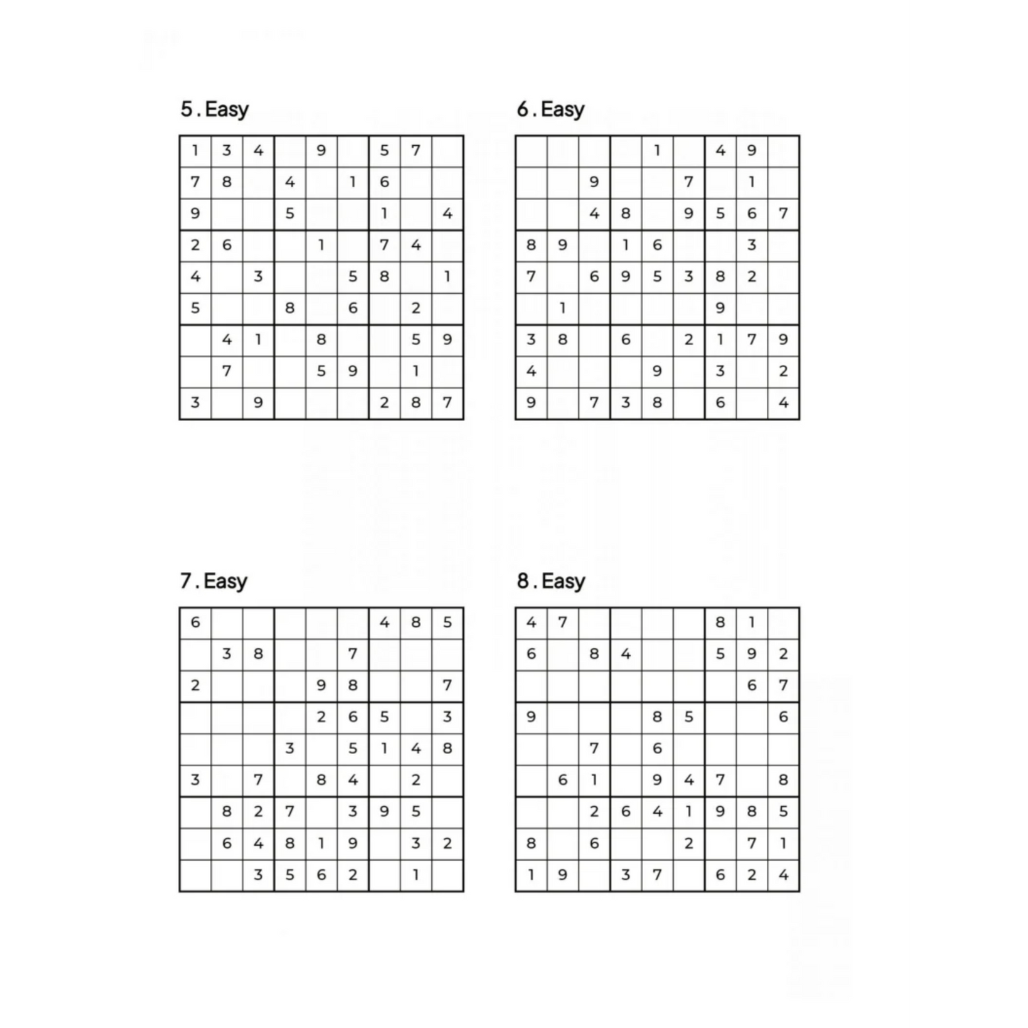 1000 EASY Sudoku Puzzles - 4 Per Page - Large Print - Solutions Included - Great For Beginners