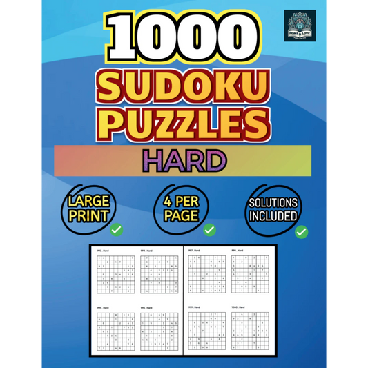 1000 HARD Sudoku Puzzles - 4 Per Page - Large Print - Solutions Included