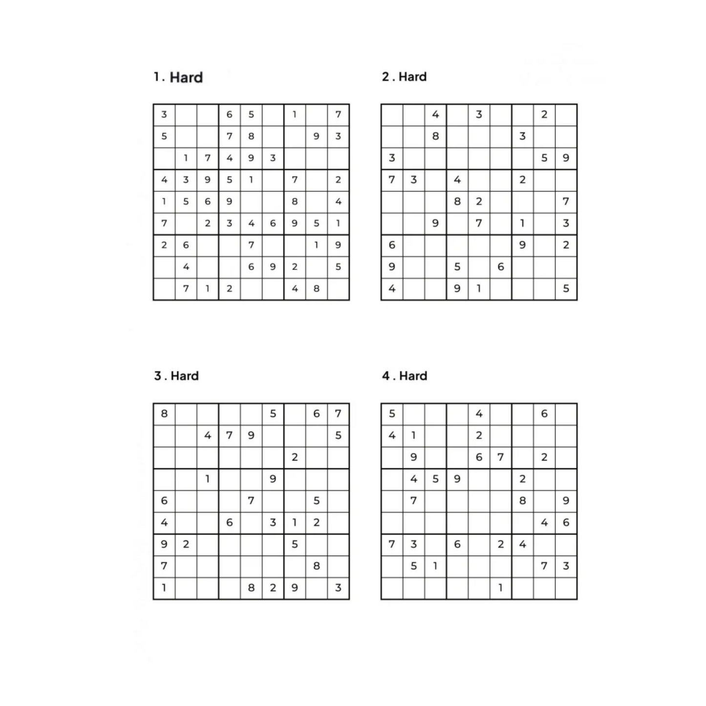 1000 HARD Sudoku Puzzles - 4 Per Page - Large Print - Solutions Included