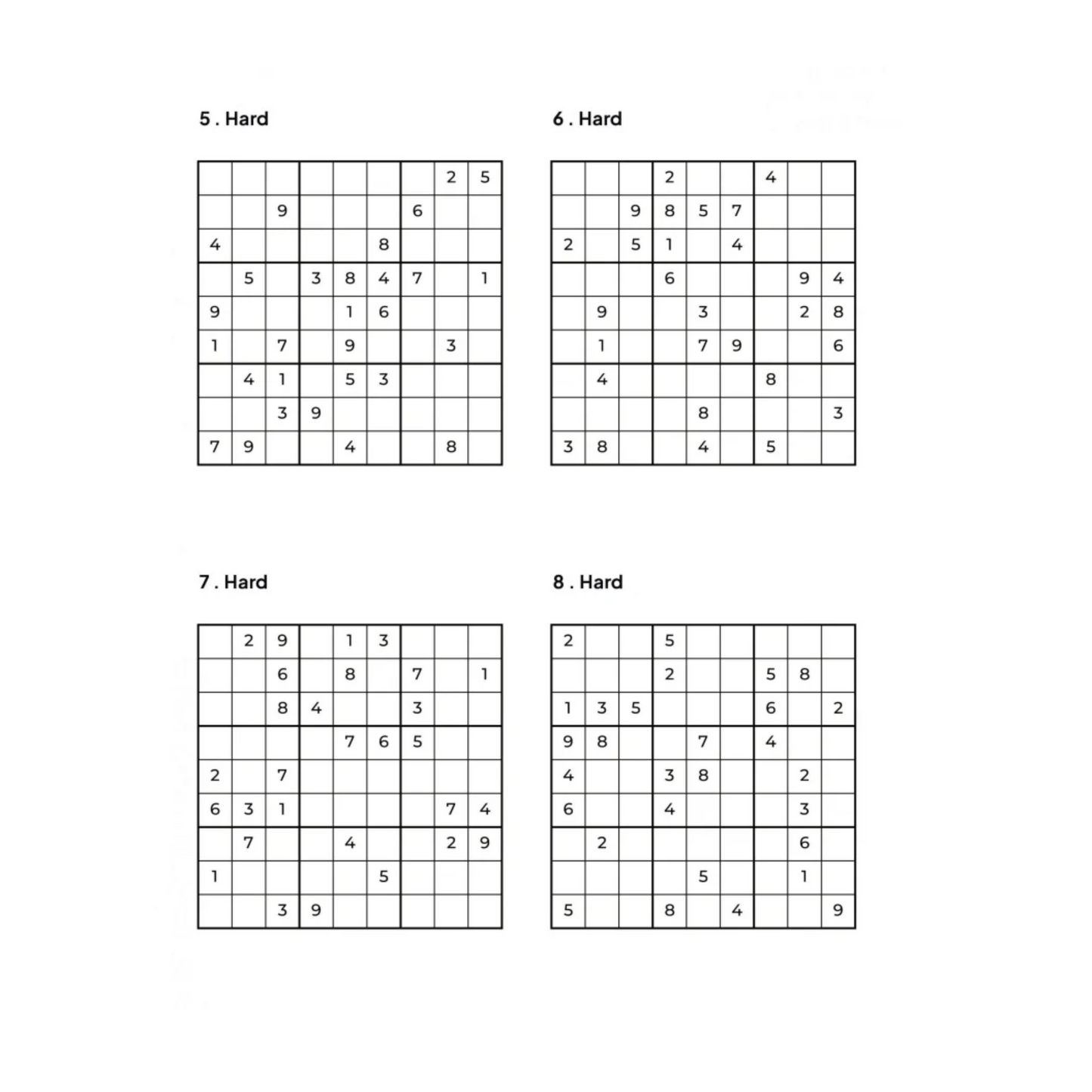 1000 HARD Sudoku Puzzles - 4 Per Page - Large Print - Solutions Included