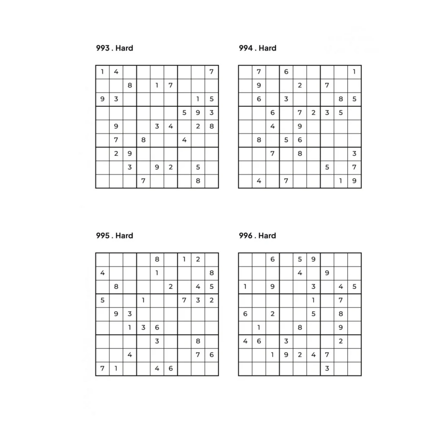 1000 HARD Sudoku Puzzles - 4 Per Page - Large Print - Solutions Included