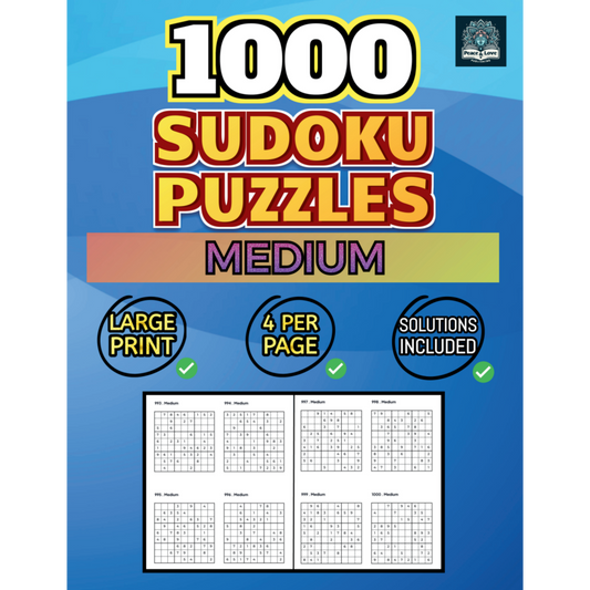 1000 MEDIUM Sudoku Puzzles - 4 Per Page - Large Print - Solutions Included