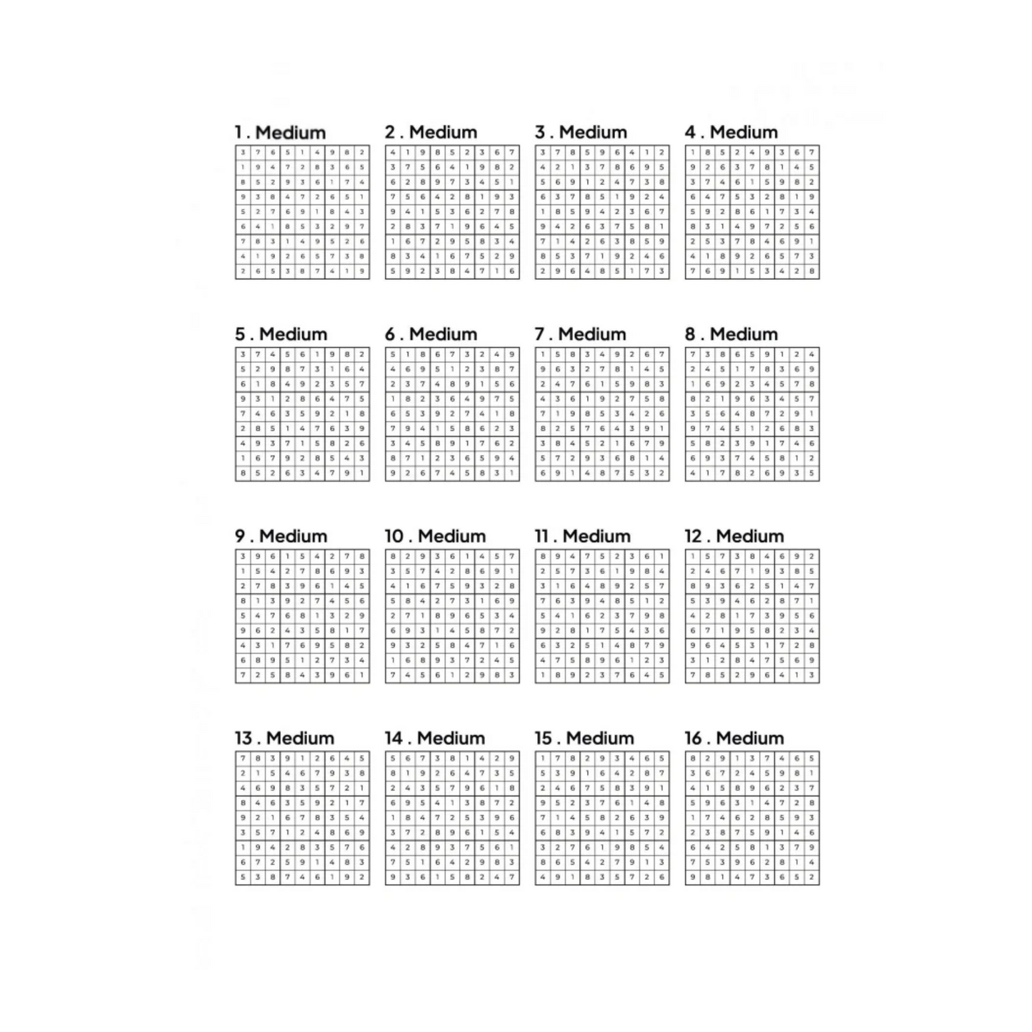 1000 MEDIUM Sudoku Puzzles - 4 Per Page - Large Print - Solutions Included