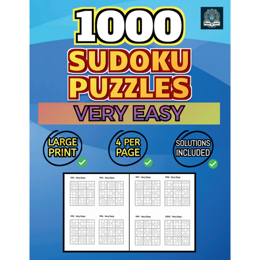 1000 VERY EASY Sudoku Puzzles - 4 Per Page - Large Print - Solutions Included
