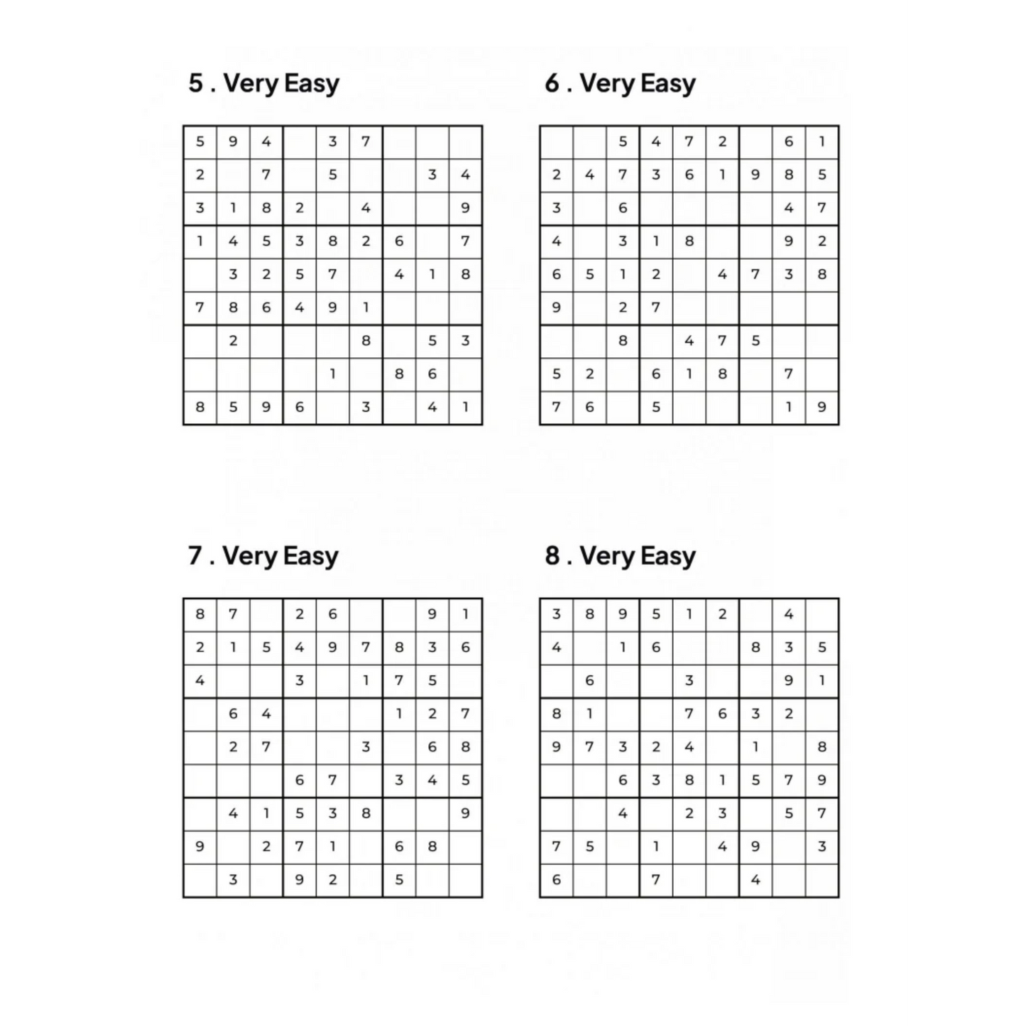 1000 VERY EASY Sudoku Puzzles - 4 Per Page - Large Print - Solutions Included