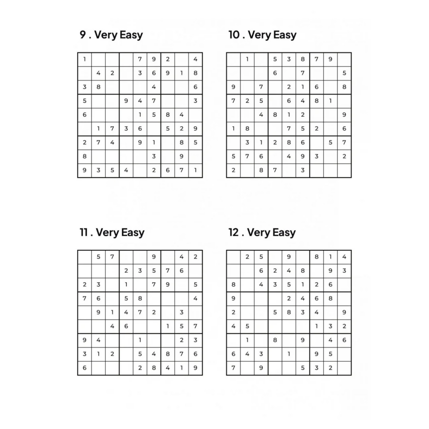 1000 VERY EASY Sudoku Puzzles - 4 Per Page - Large Print - Solutions Included