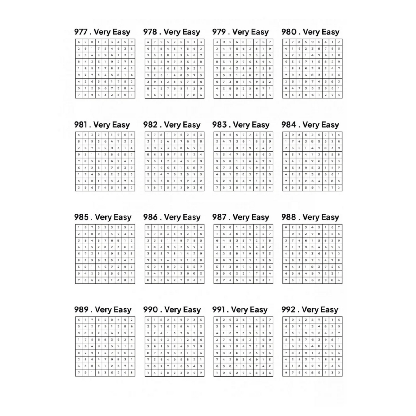 1000 VERY EASY Sudoku Puzzles - 4 Per Page - Large Print - Solutions Included