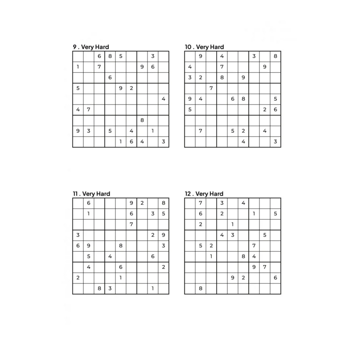 1000 VERY HARD Sudoku Puzzles - 4 Per Page - Large Print - Solutions Included