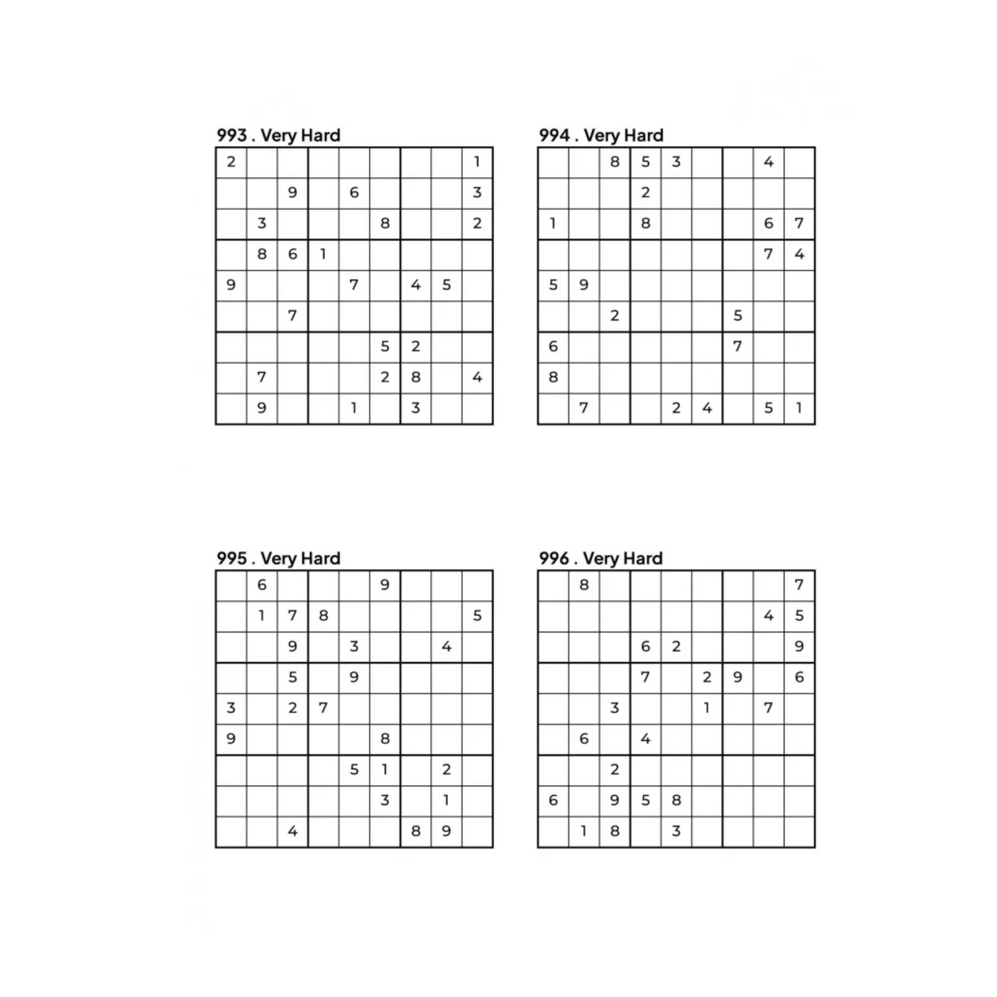 1000 VERY HARD Sudoku Puzzles - 4 Per Page - Large Print - Solutions Included