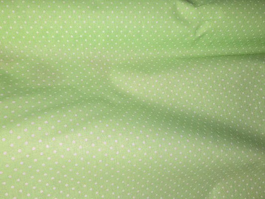 100% Cotton Apple Green Dot on White Super 150cm width perfect for Summer makes!