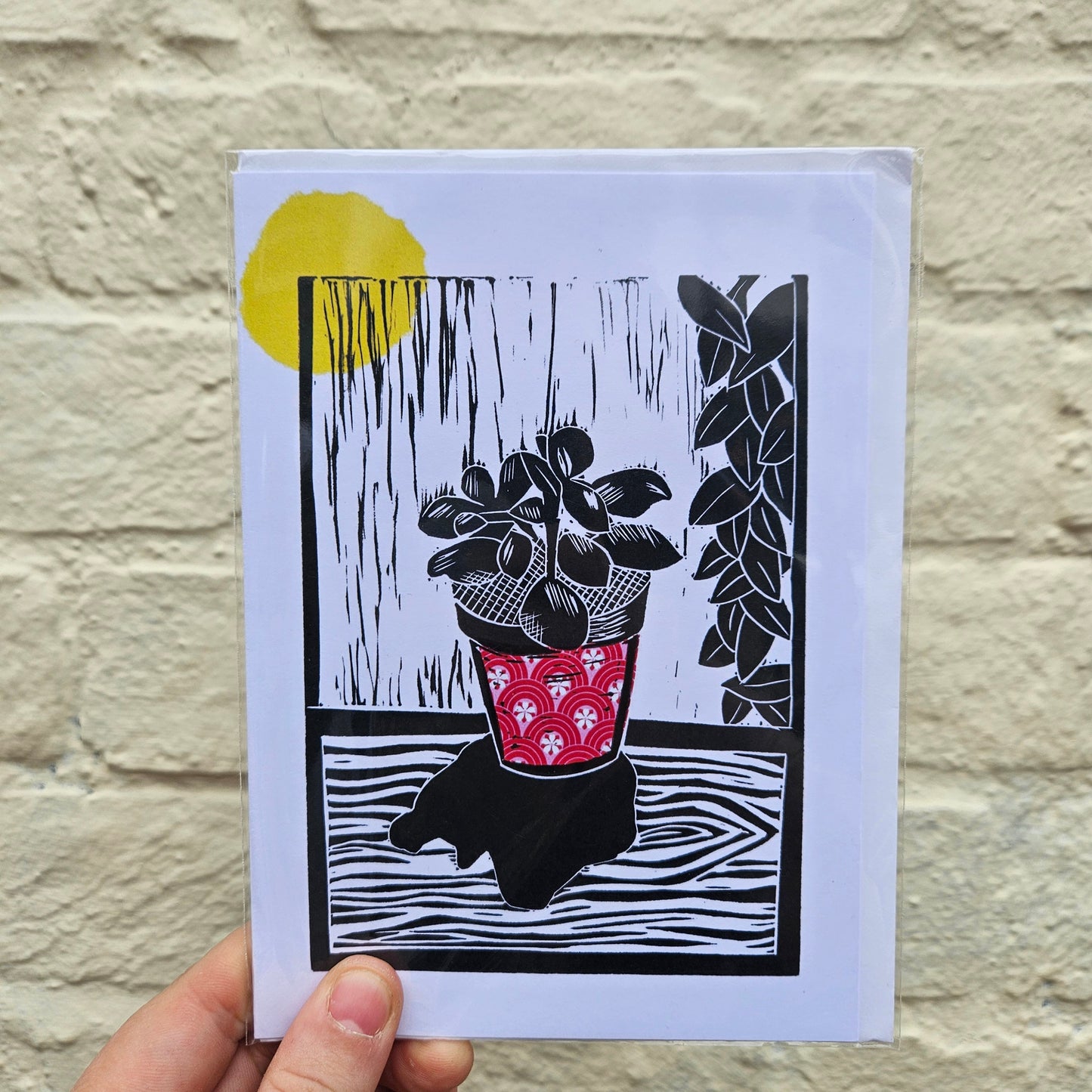 House Plant Linocut Greeting Cards - by EJ Sparkles