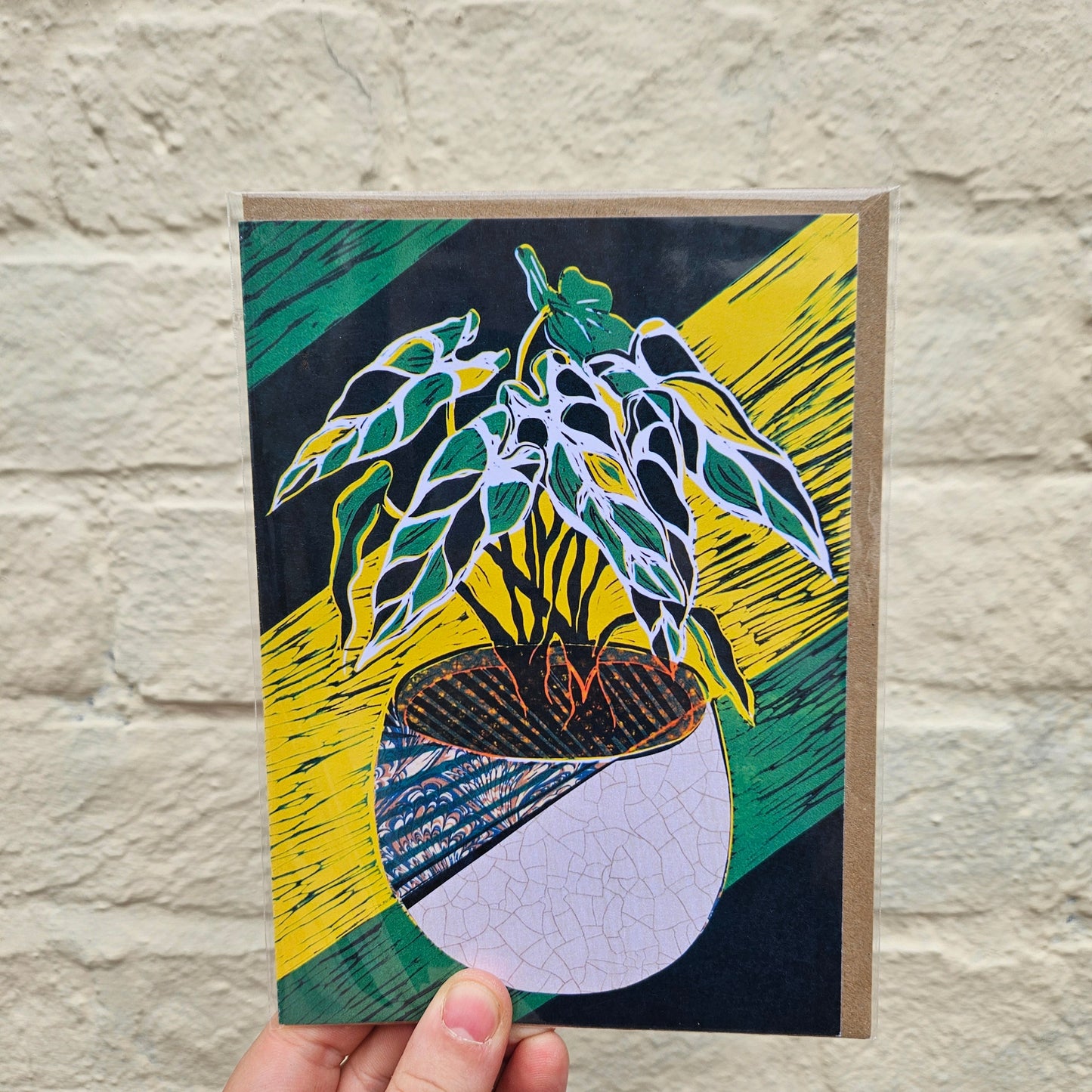 House Plant Linocut Greeting Cards - by EJ Sparkles