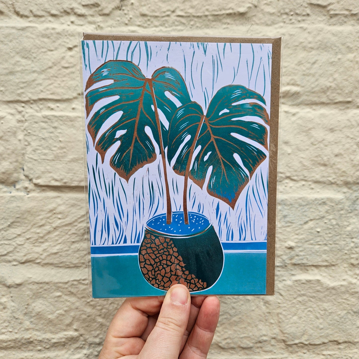 House Plant Linocut Greeting Cards - by EJ Sparkles