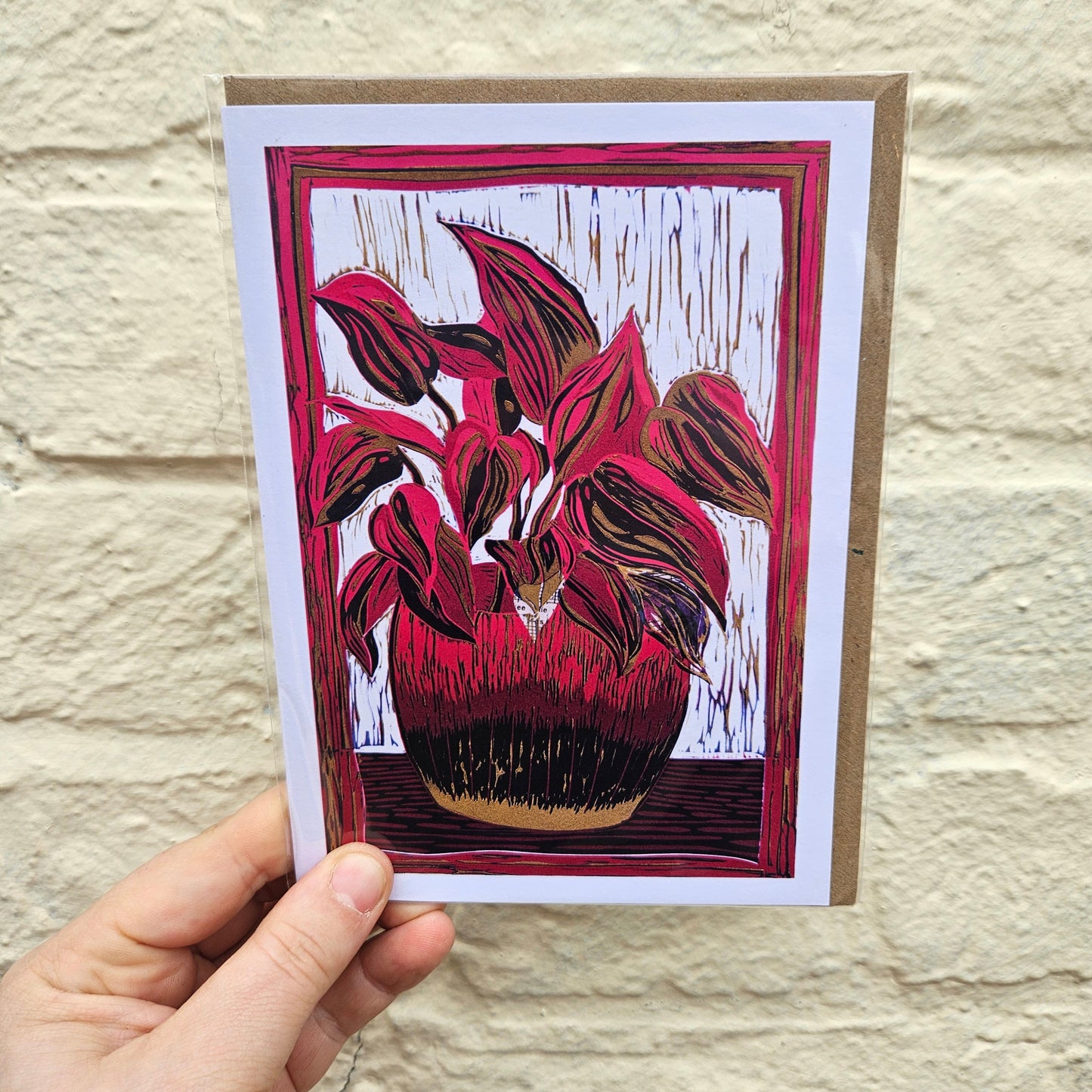 House Plant Linocut Greeting Cards - by EJ Sparkles